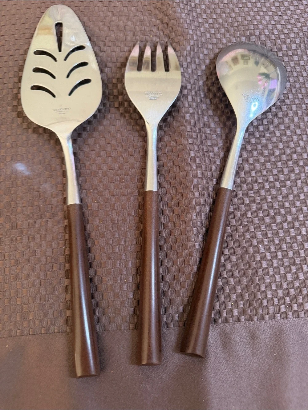 Vintage Woodwind Japan stainless Steel Serving Spoon, Fork & Pie Server Set